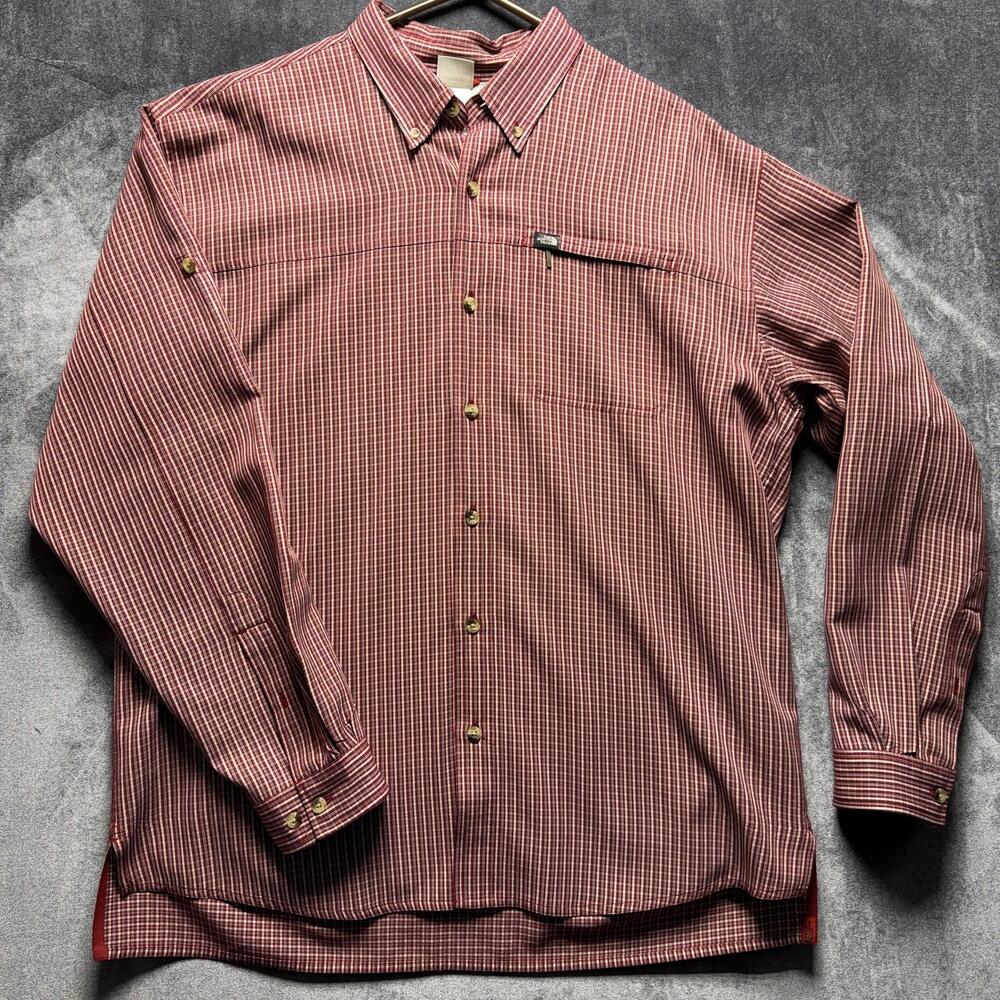 The North Face Shirt XL Red Check Long Sleeve Button Up Pocket Modal Polyester